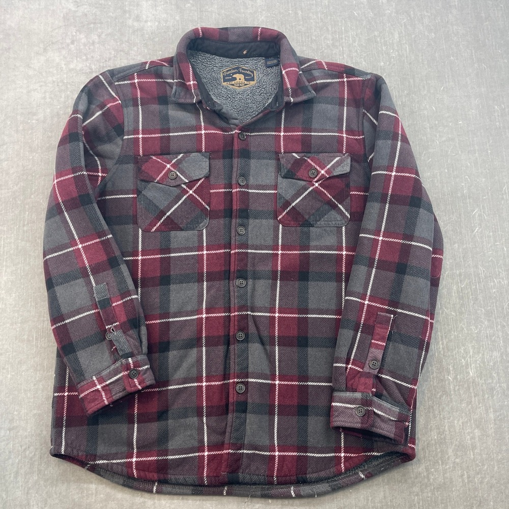 Freedom Foundry Men Large‎ Burgundy Gray Flannel Sherpa Lined Shirt Jacket
